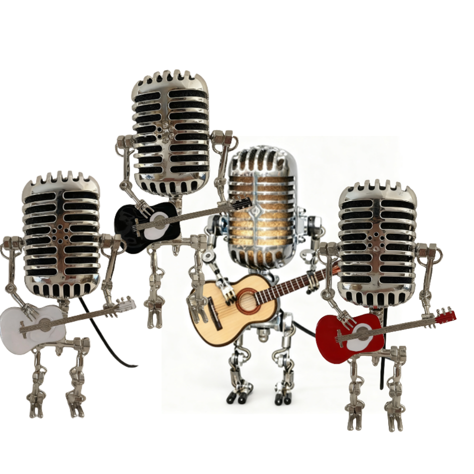 RetroRock™ Robot - Vintage Metalen Microfoon Robot Bureaulamp
